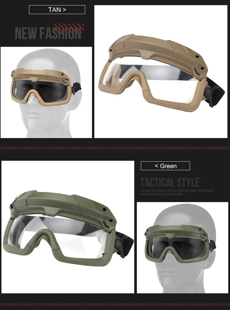 Tactical Glasses 2 Modes Airsoft Goggles Riding Eye Protection for Hiking Paintball Hunting Shooting Eyewear for FAST Helmets