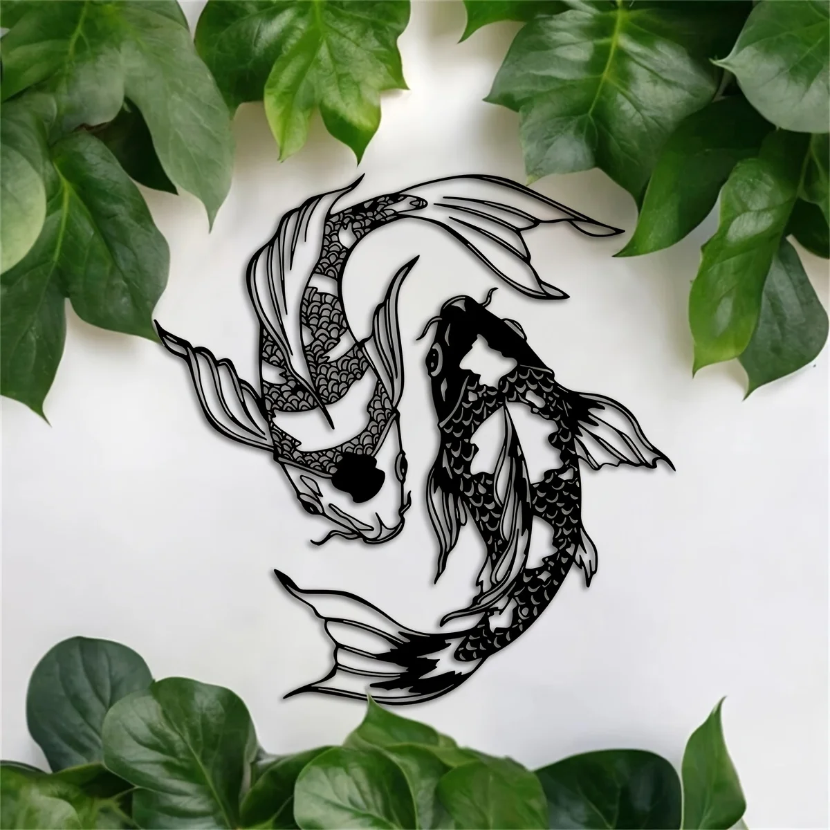2DMetal Feng Shui Fish Sculpture, Art Deco Feng Shui Decor for Living Room & Office Wall Set of 2 Metal Koi Fish Wall Sculptures