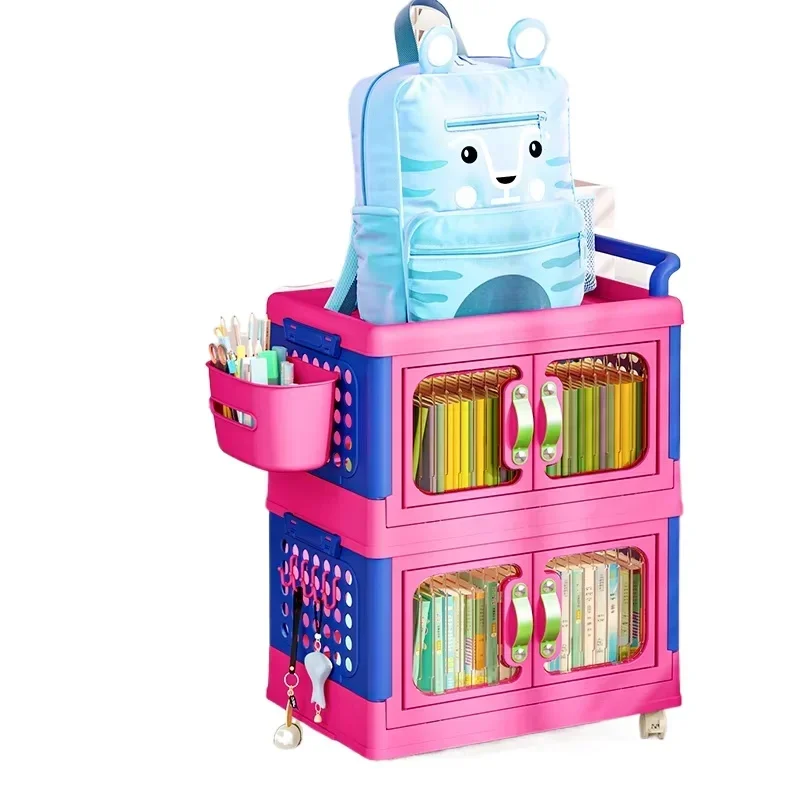 Foldable trolley Storage rack Home locker Color wheels Toys Plastic storage with basket