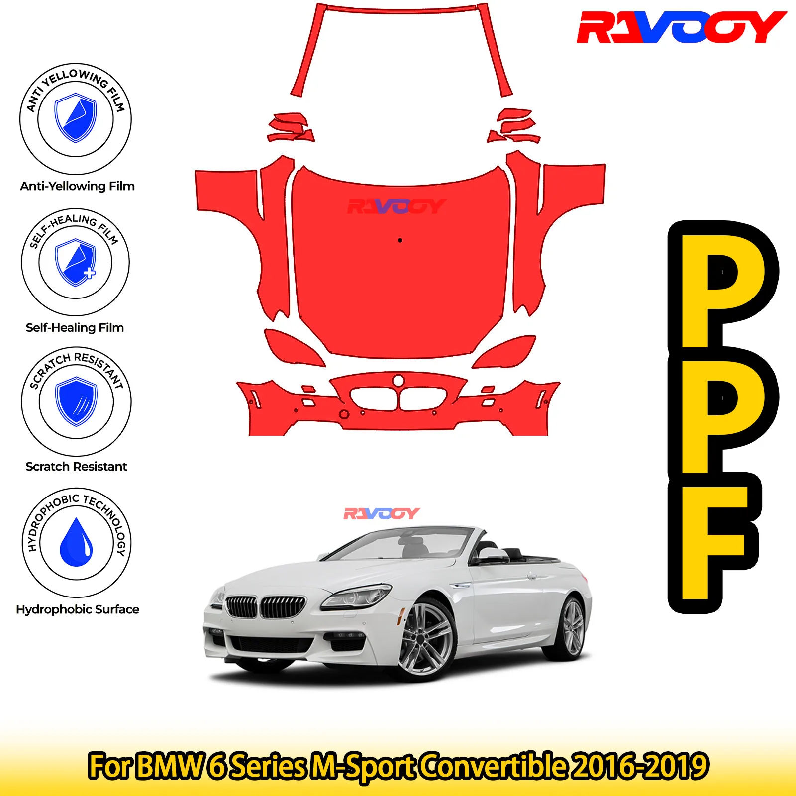 

For BMW 6 Series M-Sport Convertible 2016-2019 Glossy Matte Black Precut front PPF Kit Paint Protection Film