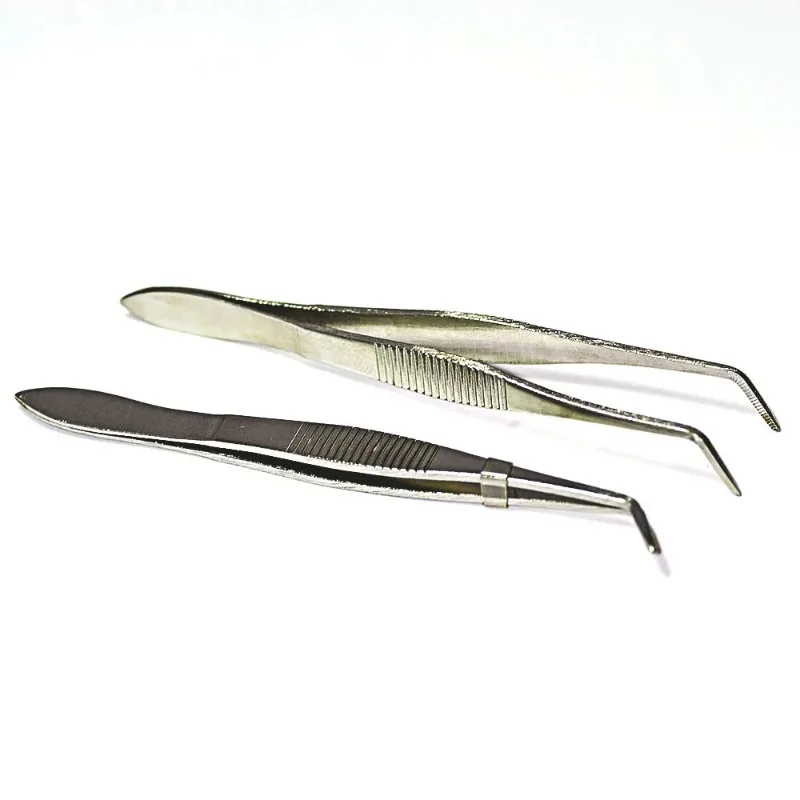 Stainless Steel Tweezers 10 cm Medical Ophthalmic Surgical Home Forceps Heat Resistant Medical Dressing Curved Pliers 5 / PK