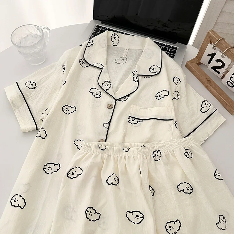 

Cotton Cartoon Dog Print Spwear Set Couple's Summer Casual Home Clothes Loose Fit ort Sve orts for Men And Women