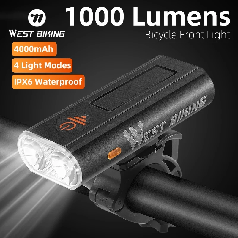 WEST BIKING 1300LM Bike Light Waterproof USB Rechargeable LED 4500mAh Bicycle Front Lamp Headlight Flashlight Cycling Light