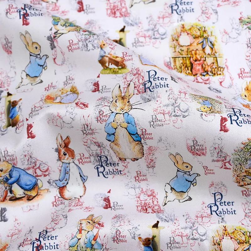 60s Combed Cotton Satin Digital Print Fabric - Peter Rabbit Floral Lolita Patterns for Dresses and Shirts