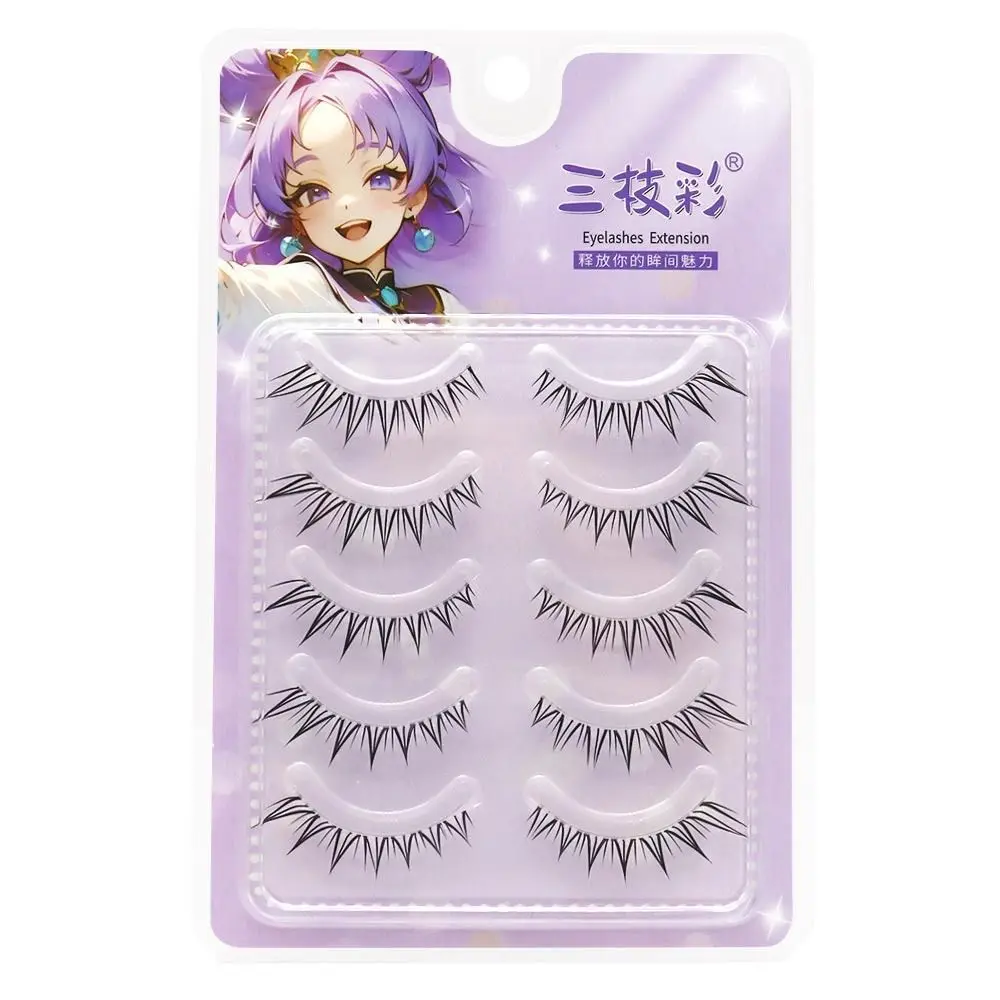 5 Pairs Natural Look Fox Eye Lashes Clear Band Fluffy Wispy Eyelashes Look Like Individual Cluster Faux Mink Lashes Strip Women