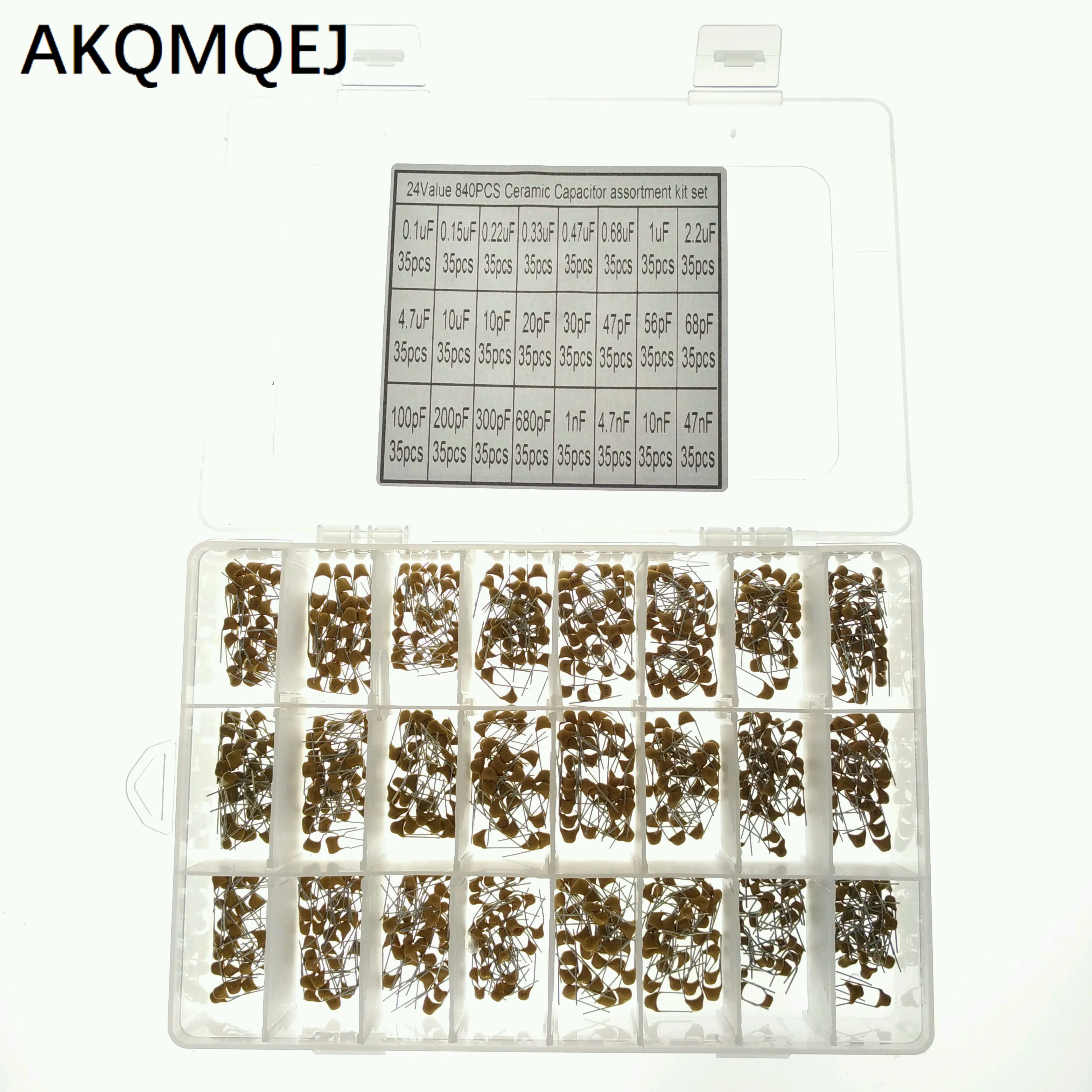 840Pcs Capacitor Assorted Kit Multilayer Ceramic Capacitors 50V 0.1UF-47NF 24Values x 35Pcs=840Pcs