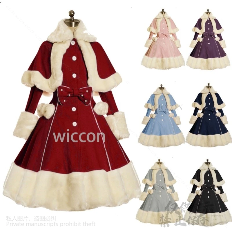 2024 Christmas Cos Costume Dress Retro European Princess Style Red Performance Windproof Warm Waist Soft Suit Girls Customized