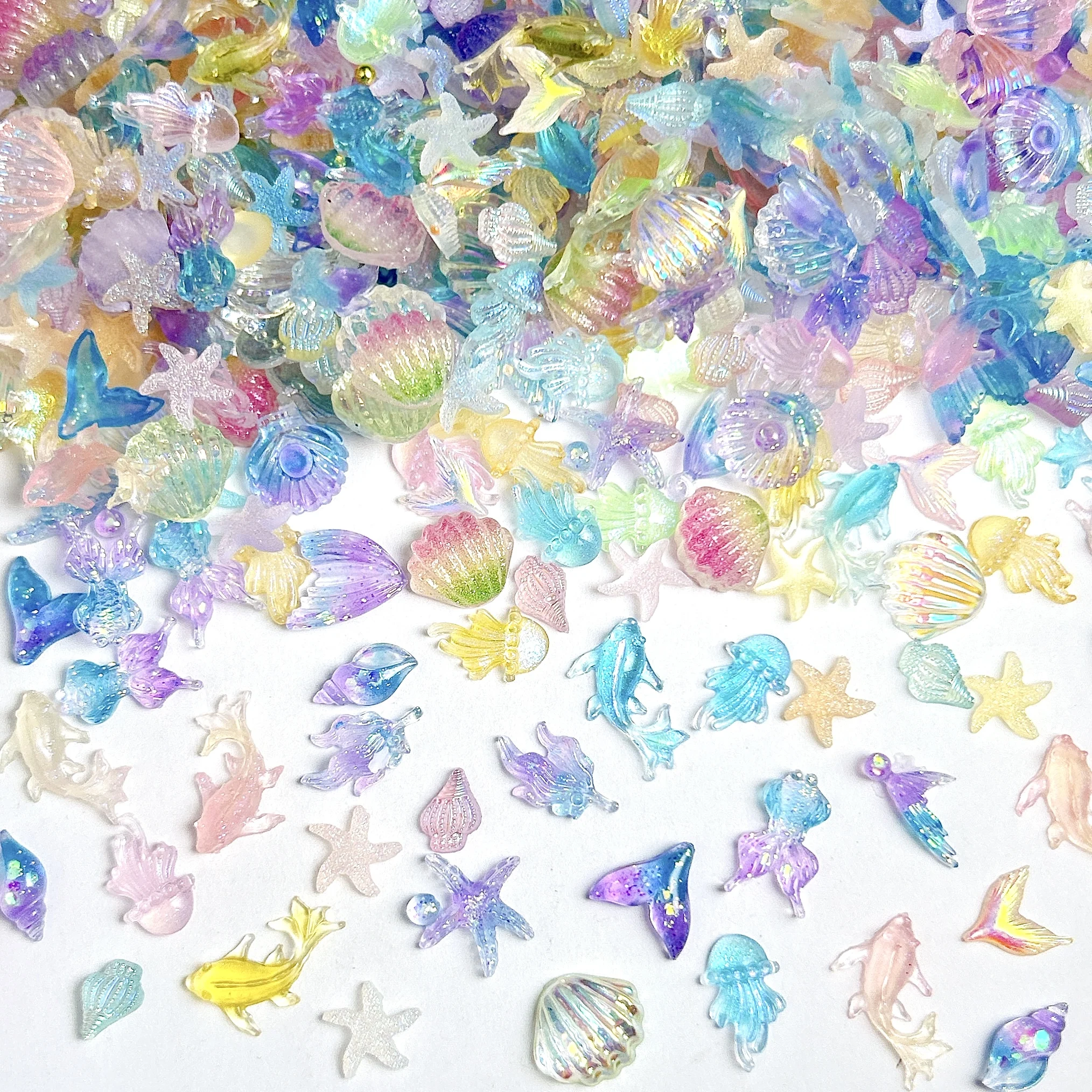 50PCS 3D Conch Shell Nail Charms Colorful Jellyfish Ocean Resin Nail Art Translucent DIY Simulated Shell Manicure Decorations image 2
