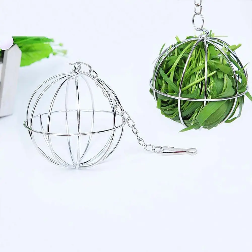 1Pcs Stainless Steel Round Sphere Feed Dispense Exercise Hay Feeder Hanging Hay Ball Guinea Pig Hamster Rabbit Pet Toy Supplies