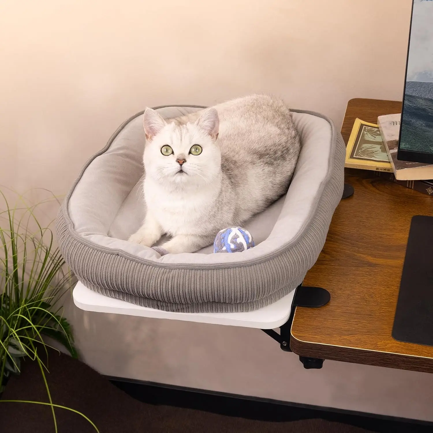 

Cat Bed For Desk - Pre-Assembled Foldable Clamp On Space Saving Perch, Desk Pet Furniture Supports Up To 50Lbs, Big Cat Bed