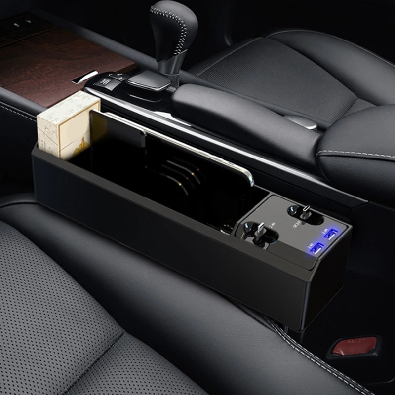 

Car Central Control Seat Pocket Organizer with 2 USB Chargers,Retractable QC3.0 Cables,Multifunctional Seat Space Filler