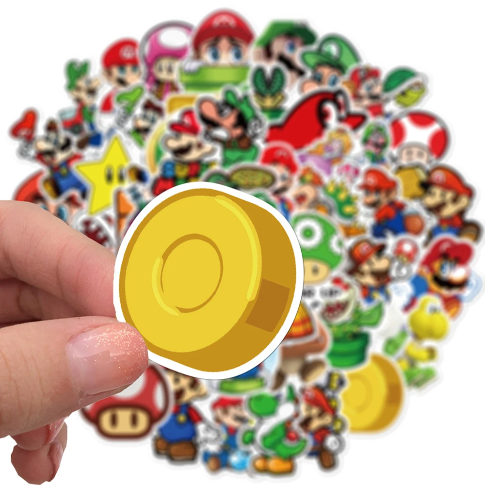 50pcs Super Mario Bros Game Sticker Anime Cartoon Skateboard Bicycle Guitar Book Laptop Motorcycle Waterproof Kids Sticker Toy