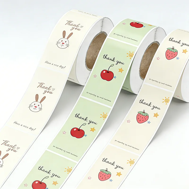 

100pcs/roll Cute Strawberry Thank You Stickers Rectangle Self-Adhesive Sealing Sticker for Small Business Pack Gift Tag Stickers