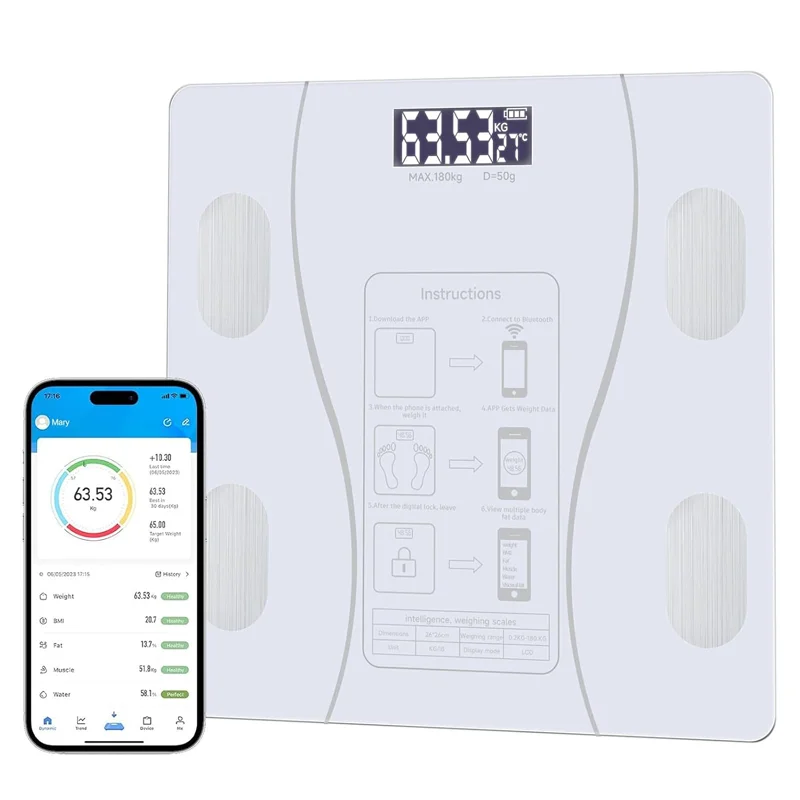 

Fashionable LED display body fat scale, Bluetooth smart scale that can connect to health applications, body fat health scale