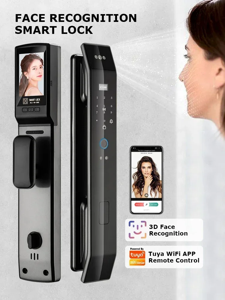 007 Glomarket Tuya الذكية اتجاهين الاتصال الداخلي سبائك الألومنيوم بصمة ثلاثية الأبعاد التعرف على الوجه قفل الباب قفل ذكي للباب الرقمي
