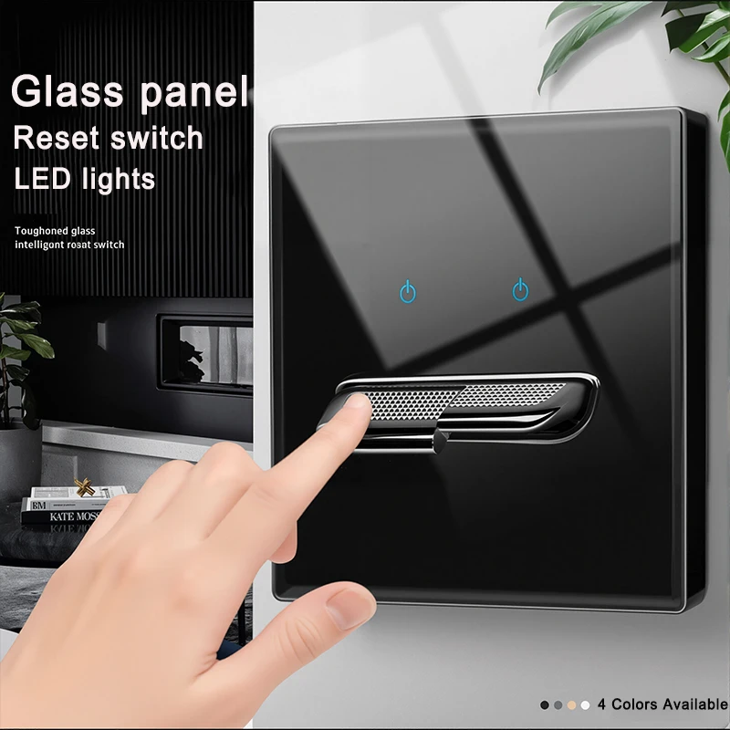 Tempered glass switch socket Self-reset1 2 3 4gang European standard British standard wall panel with indicator light2usb Socket