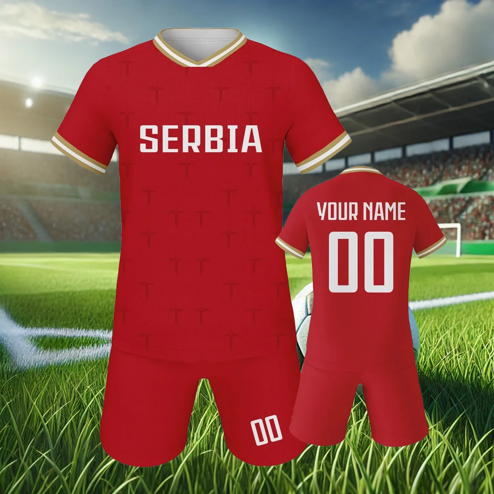 Custom Serbia Kids Football Jersey Kit Quick-Dry Soccer Uniform with Name and Number Print Youth Team Tracksuit for Boys ＆ Girls