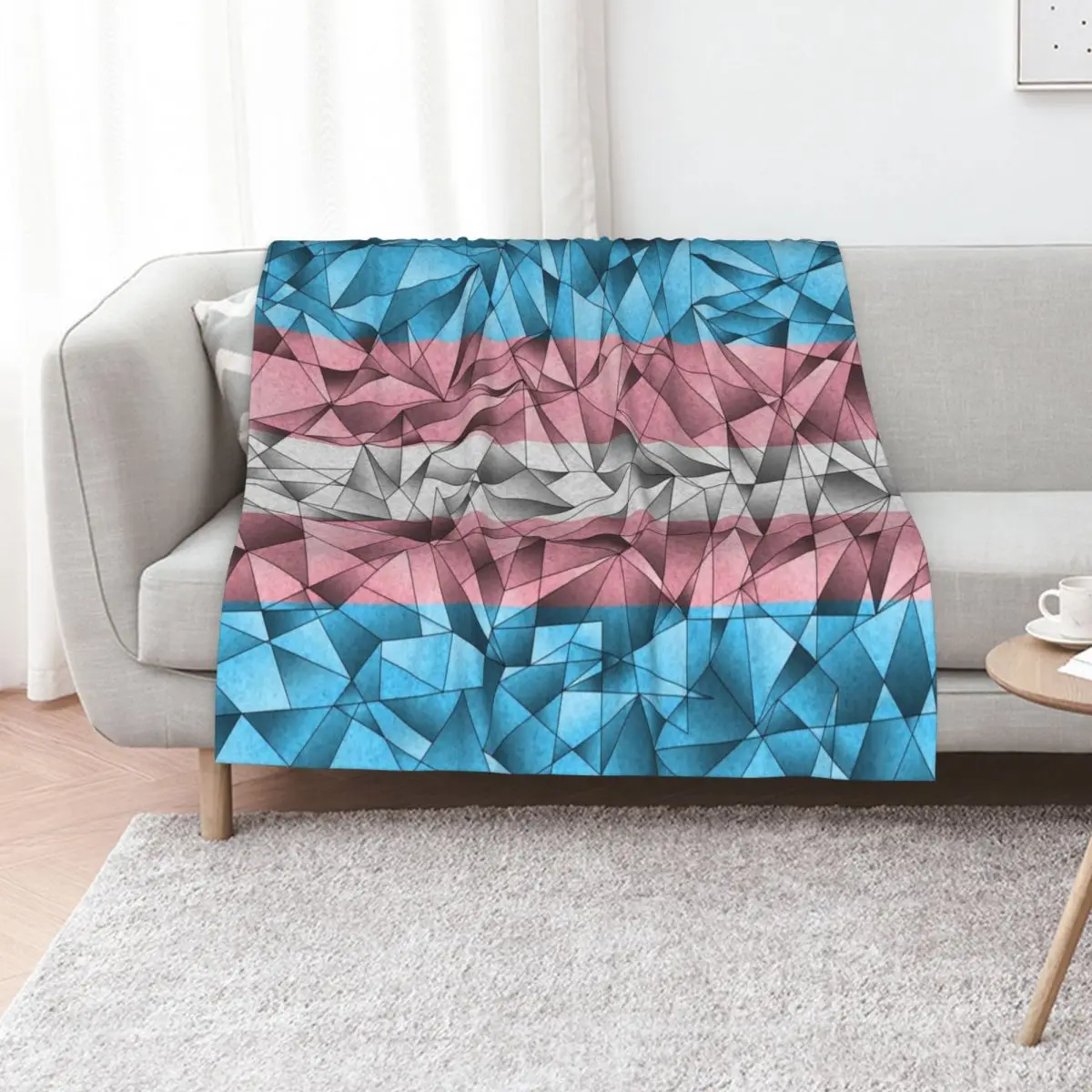Abstract Fractal Triangles Transgender Pride Flag Pattern Throw Blanket Sofas Tourist Personalized Gift Luxury St Blankets