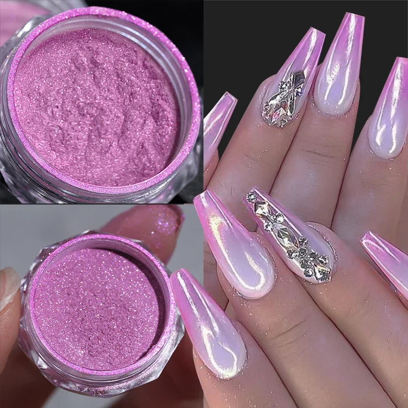 

Gradient Pearl Nails Dust Chrome Glitter changing color rose pink white Rubbing on Powder Shell Mirror Pigment Nail Art Supplies