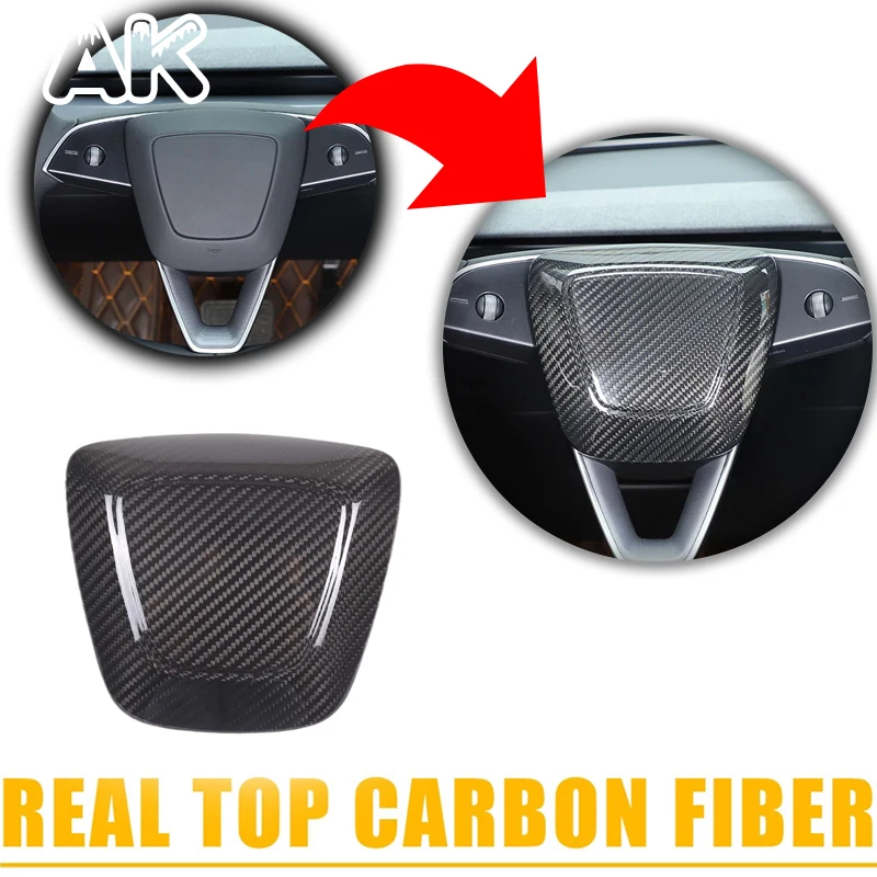 

For Tesla Model 3 Y 2023-2025+ Real Carbon Fiber Car Steering Wheel Center Cover Protective Car Interior Accessories
