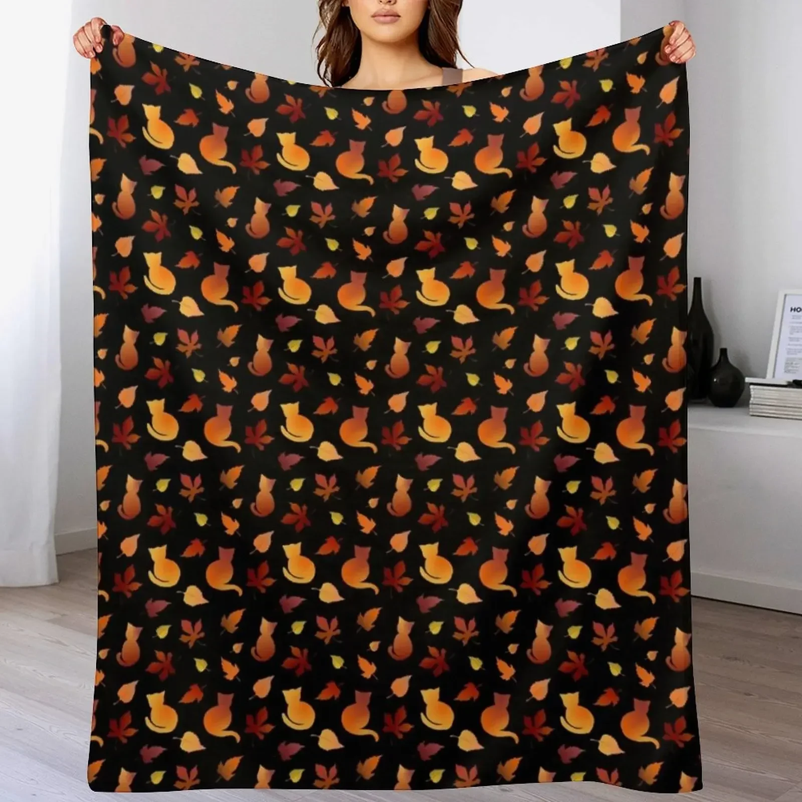

Fall /Autumn leaves and Autumn colored cats pattern Throw Blanket Lightweight Warm Blanket for Indoor Outdoor Use