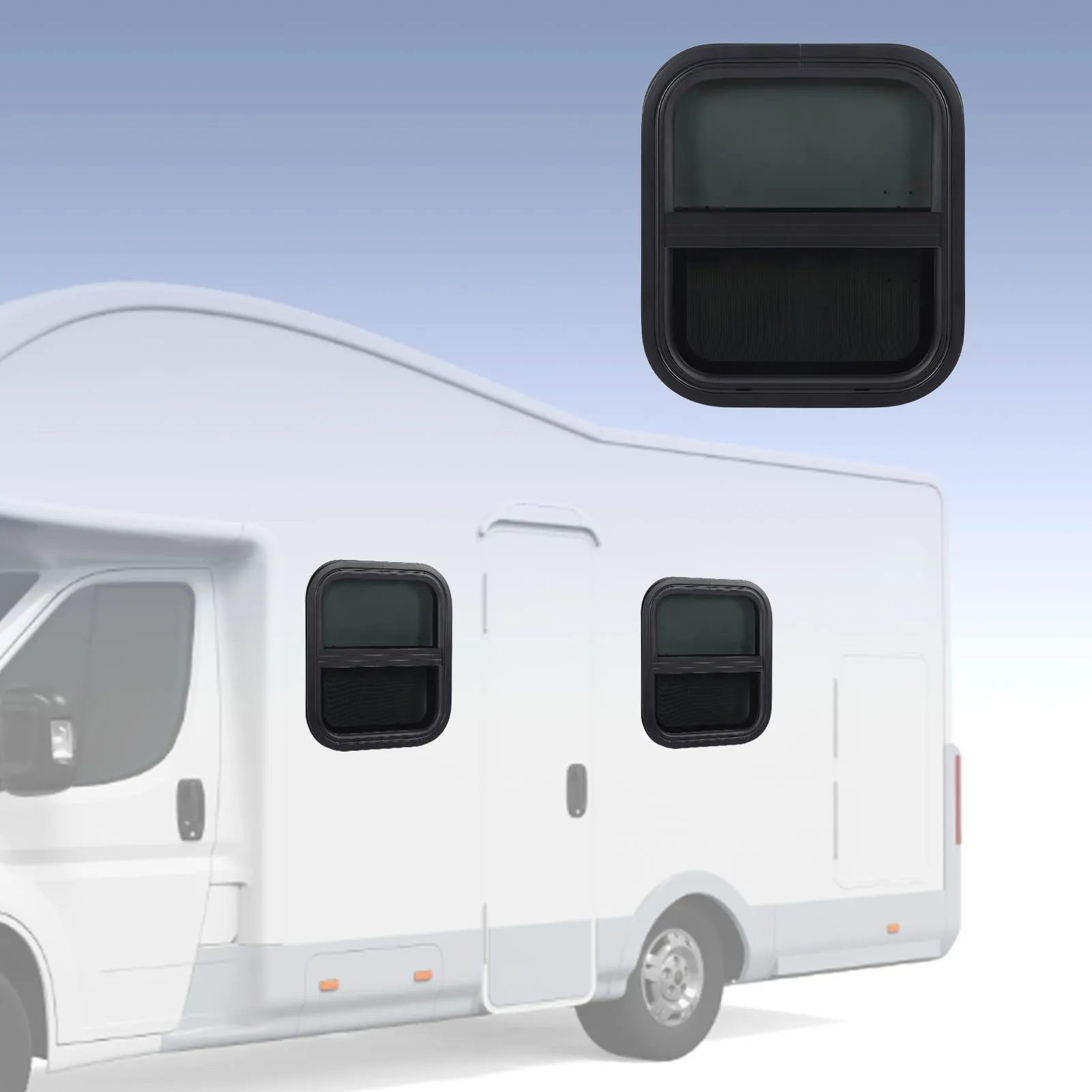 

RV Sliding Windows Rounded 406×356mm Corner Slide Trailer Window Increased Privacy UV Glass for Camper Construction Vehicle