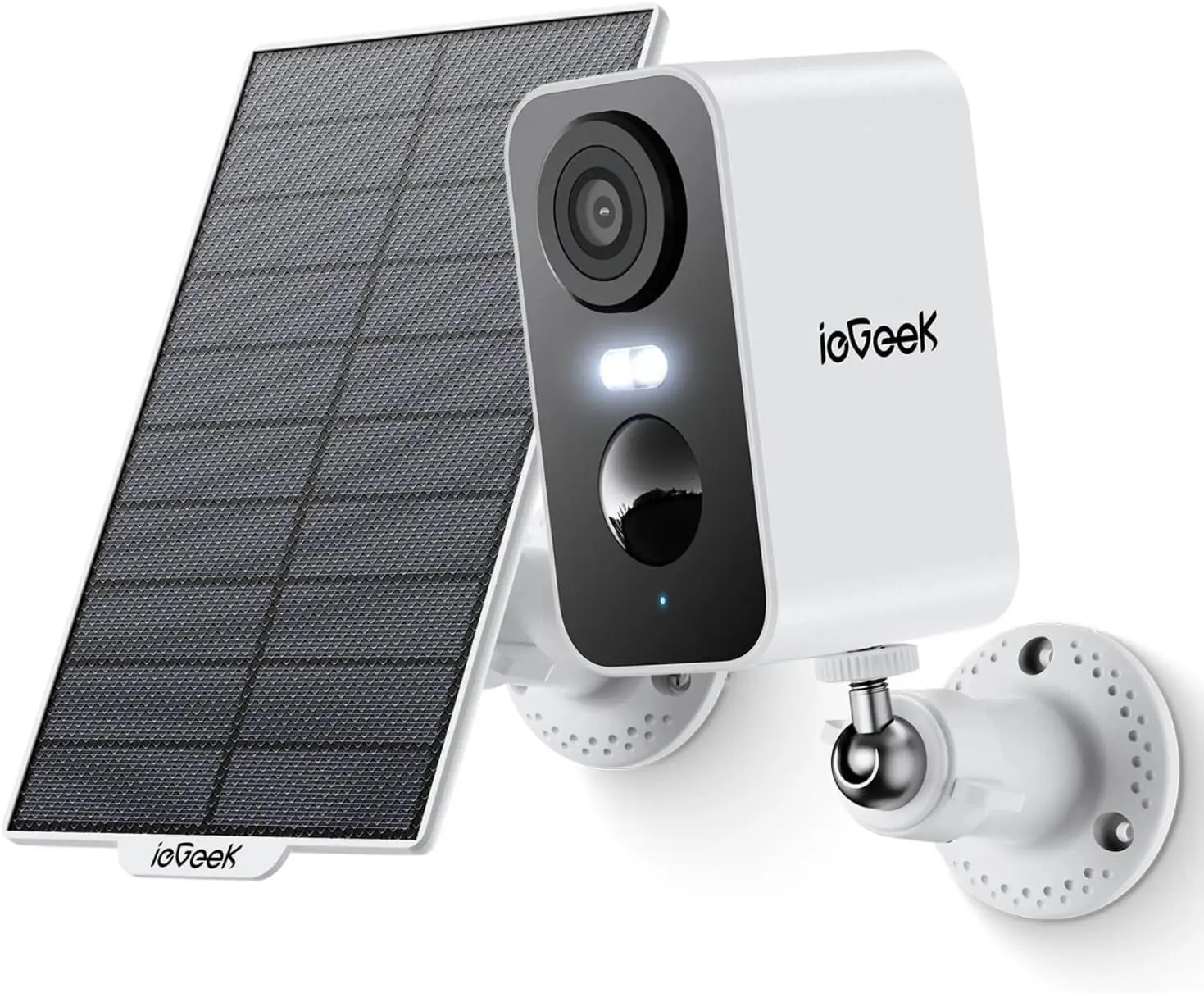ieGeek 2K, telecamera di sicurezza solare per esterni, wireless, con visione notturna a colori, alimentata a batteria, telecamera CCTV Wi-Fi, per la sicurezza domestica, con allarme sonoro e luce a