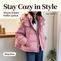 Fashion Parkas Jacket Women's Korean 2024 New Autumn Winter Loose Hooded Thicken Warm Down Cotton Padded Short Coats Female Tops
