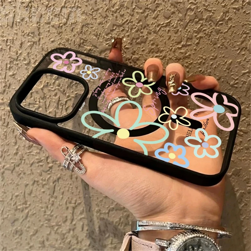 Frühlingsblumen Transparente Hülle für Magsafe iPhone 15 16 Pro Max 17 16 14 11 13 12 Pro Max Plus Hüllen Magnetisches Kabelloses Laden Coque – Detail 2