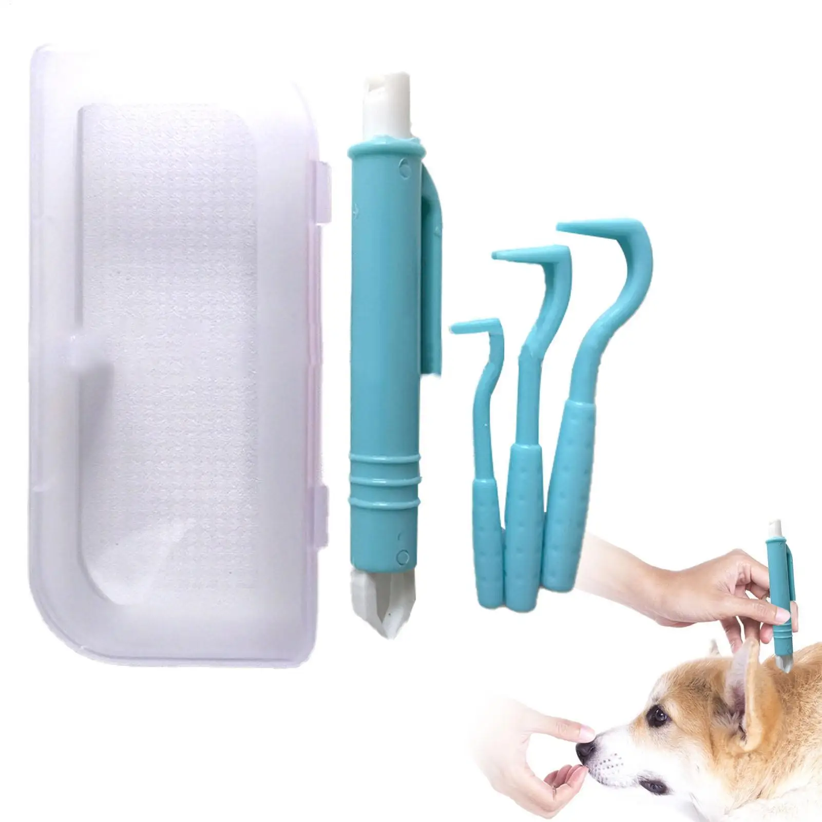 Pet Flea Mite Cleaning Tool Kit 4PCS Tick Remover Hook Tweezers Clip Durable Plastic Dog Cat Grooming Accessories