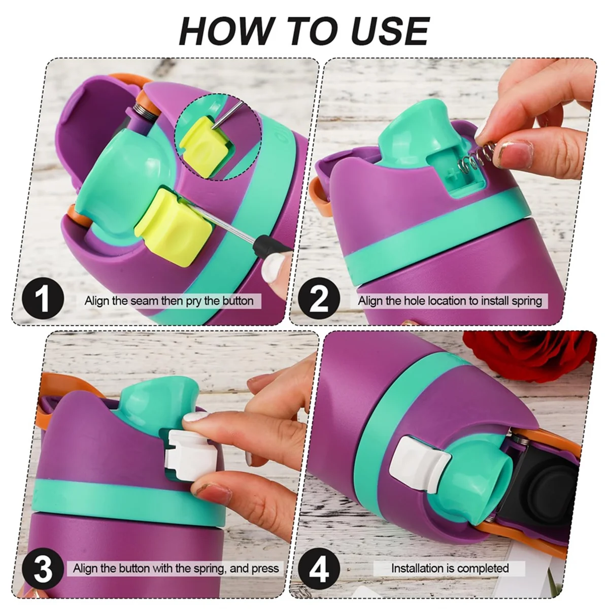 Botón de repuesto de 4 Uds para Owala FreeSip 24oz 32oz, piezas de tapa de botella de agua, accesorios de tapa superior de interruptor de empuje, blanco