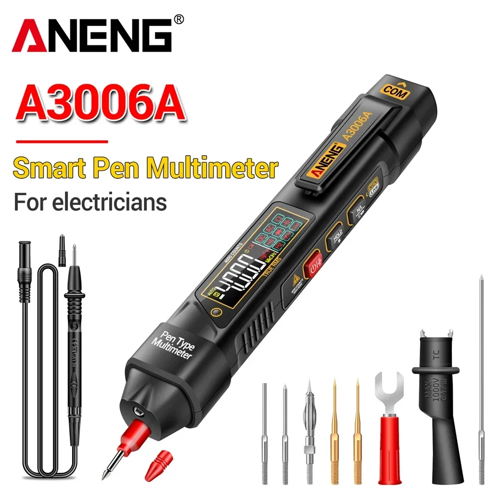 

ANENG A3006A Цифровой мультиметр Тестовая ручка Напряжение переменного/постоянного тока Бесконтактный 4000 отсчетов Индуктивный электрический тестер сопротивления диода Гц