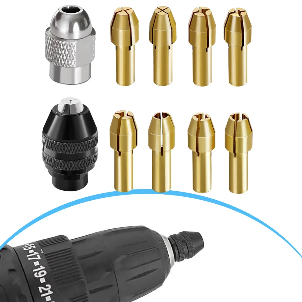 Conjunto de mandril de broca rotativa, 10 peças de pinça de broca de latão para ferramentas rotativas com design de três mandíbulas e recursos fáceis de usar
