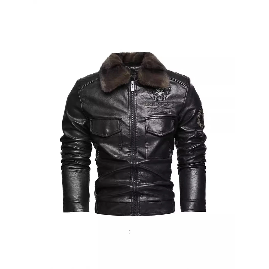 

Faionable Men's Leather Jaet 2024 Winter Warm Motorcycle Coat Large Size Collar Stand up Zipper Closure PU Material