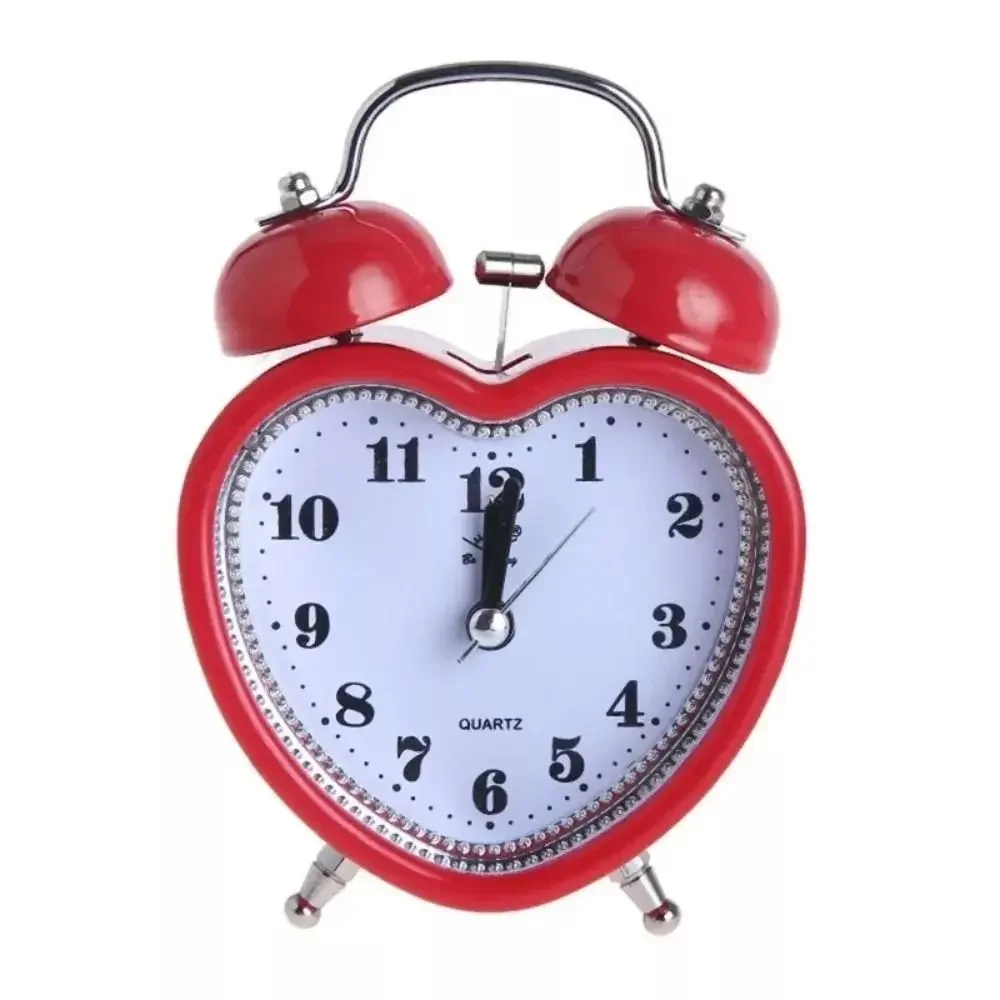 Heart Shape Alarm Clock Night Light Creative Snooze Wake  Clocks Metal Girls  Ticking Time Clocks