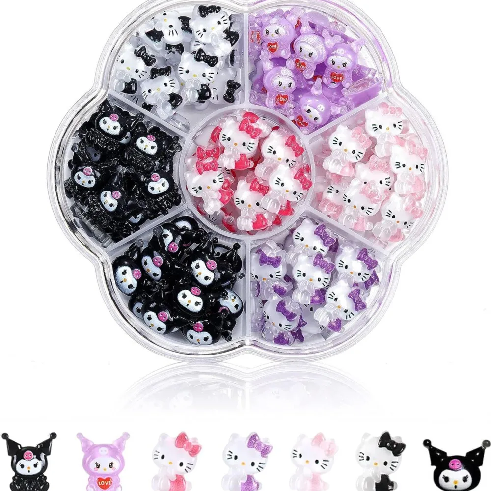 MINISO 70PCS/Box Kawaii Cat Nail Art Rhinestone 3D Cute Cartoon Bowknot Kitten Jewelry Nail Art Crystal Gems Y2K Manicure Charms