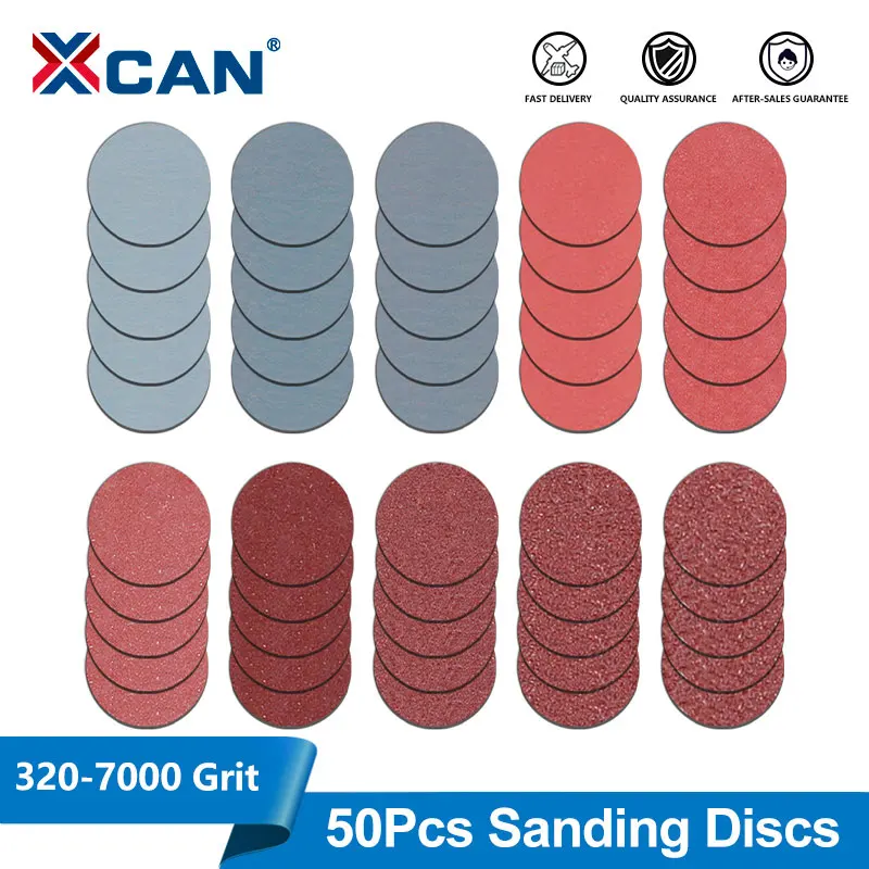 XCAN 50 Stück Schleifscheiben, 12,7 cm, Klettverschluss, Körnung 320–7000, Schleifpapier für Exzenterschleifer, Holzarbeiten, Polieren
