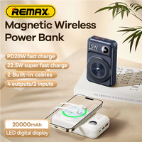 Remax 20000mAh Wireless Magnetic Portable Magsafe PowerBank 22.5W Fast Charging Built-In Cables For iPhone Xiaomi 16 15 14 Pro