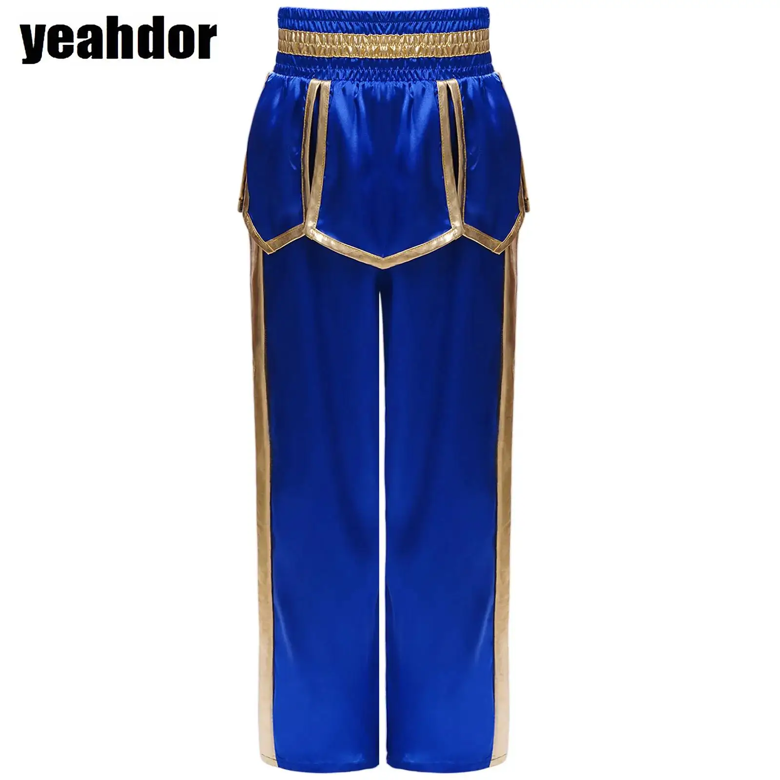 Boys Boxing Pants Metallic Trousers Wide Elastic Waistband Irregular Long Pants for Halloween Boxer Role Play Training Costumes