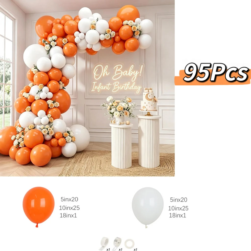 95Pcs Orange and White Balloon Arch Garland Kit  for Fall Autumn Bridal Baby Shower Themed Wedding Birthday Party Decorations