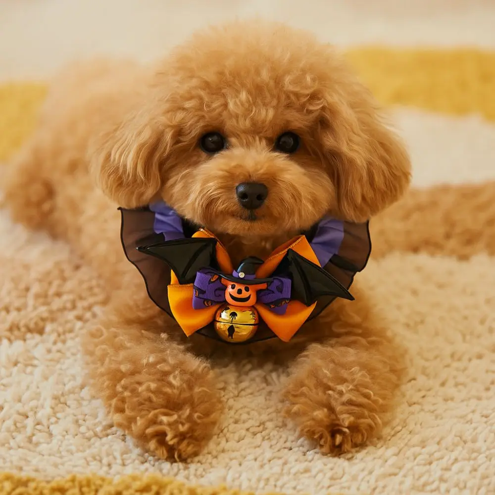 

Cute Adjustable Halloween Cat Collar Soft with Bell Dog Pumpkin Bow Collar Lace Puppy Bat Bow Tie Cosplay Party