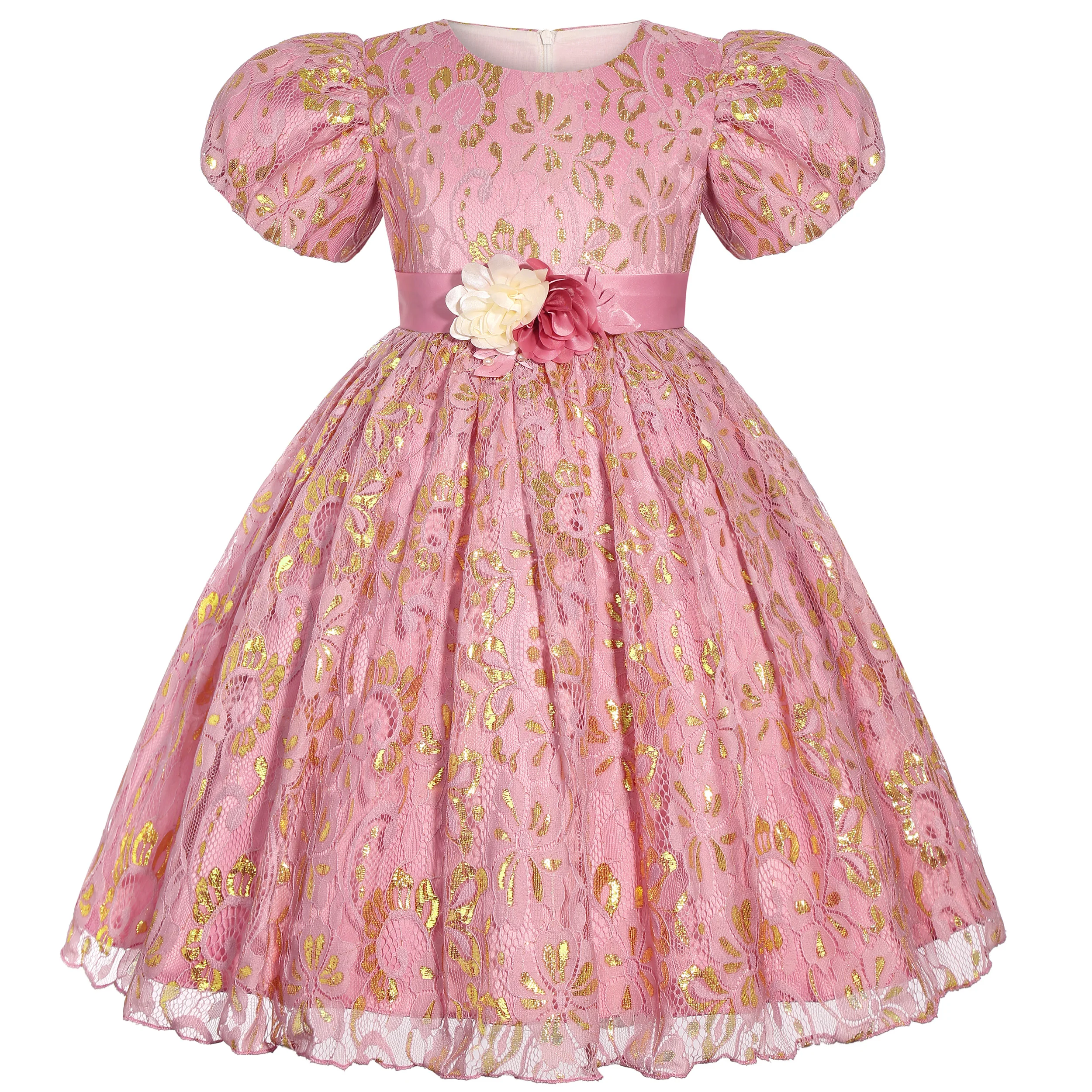 2024 New holiday party children\'s dress Children\'s puffy sleeve dress bow princess dress sold well