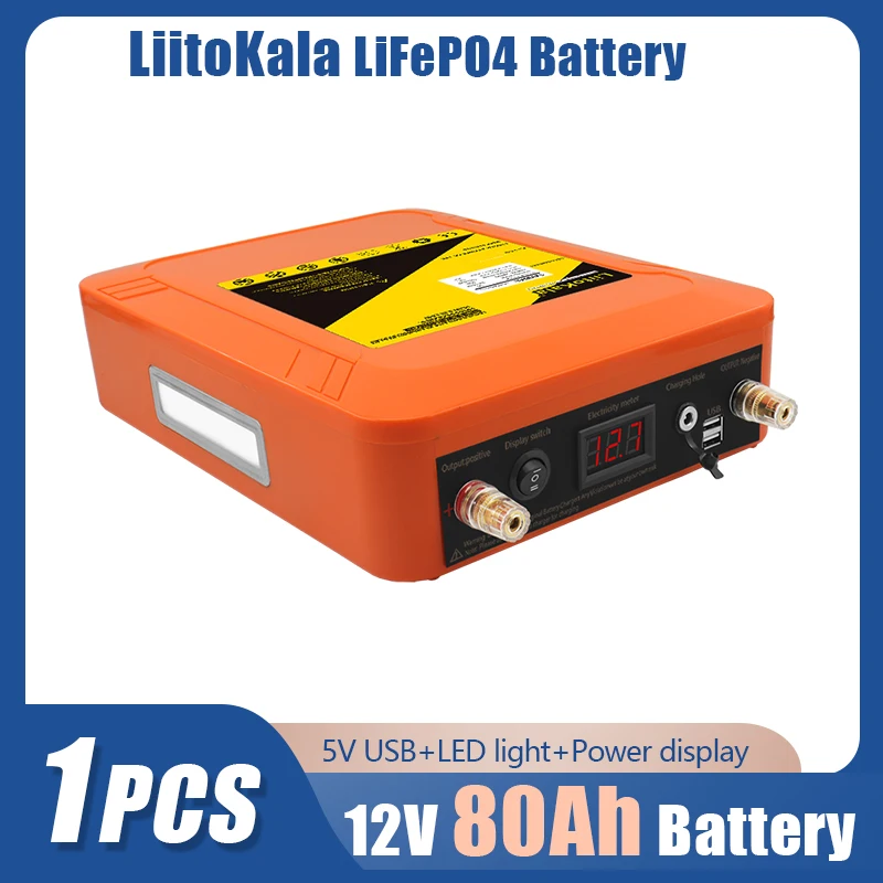 1-2 sztuki LiitoKala 12V 80AH Lifepo4 akumulator lifepo4 z BMS LED 5v USB do łódź motorowa lampa słoneczna samochodu golfowego 12.8V akumulator