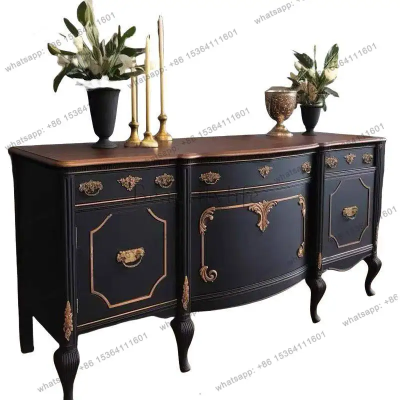 

American retro solid wood carving flower porch side cabinet/French simple medieval storage foyer locker