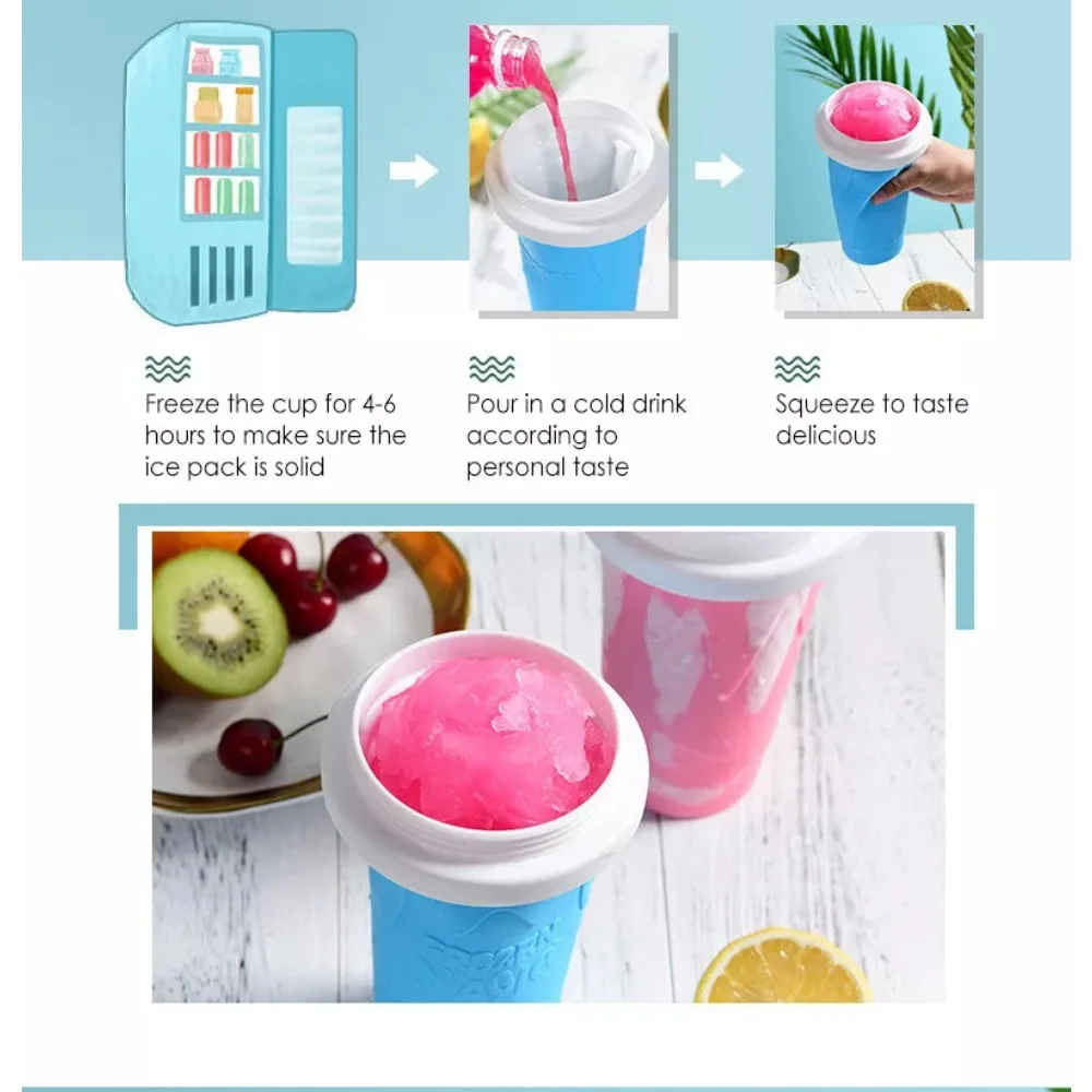 Slushie Maker Cup Magic Quick Frozen Double Layer Cooling Squeeze Cup Homemade Ice Cream Maker DIY It for Children and Family