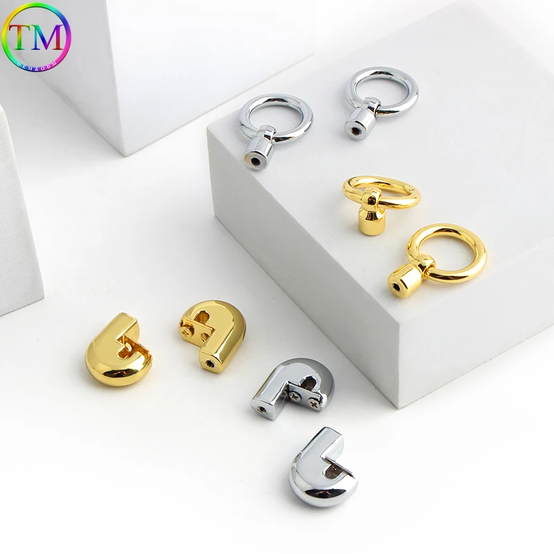 Chrome,Gold Metal Clasp Locks For Leather Craft Handbag Purse Bags Shoulder Eyelets Hanger Lock Buckle Hardware Accessories