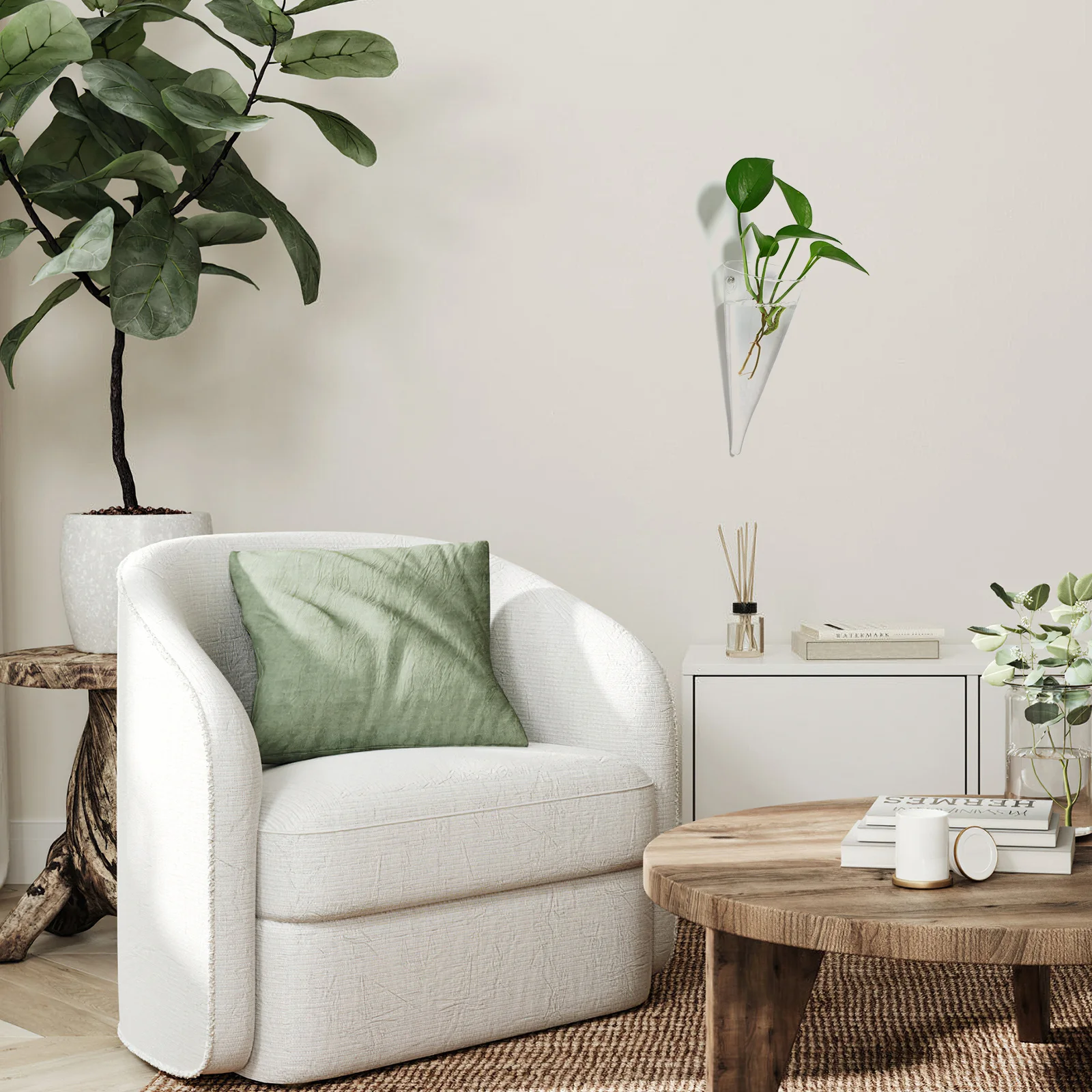 زجاجة مزهرية معلقة على الحائط من الزجاج الدائري، حامل زهور شفاف عالي البورسليكات لتزيين غرفة النوم وغرفة المعيشة والمكتب #1