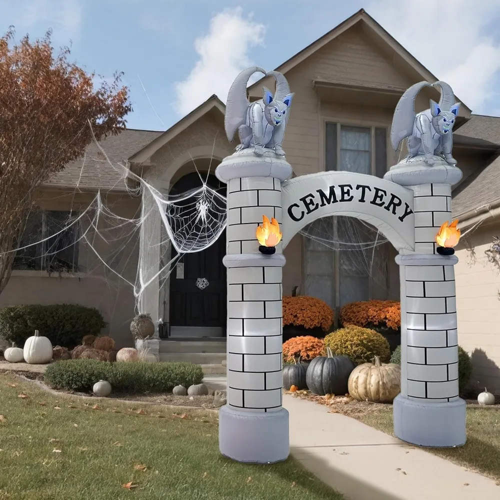 

10FT Halloween Inflatables Outdoor Decorations, Giant Cemetery Archway Halloween Blow up Yard Decorations with LED Lights