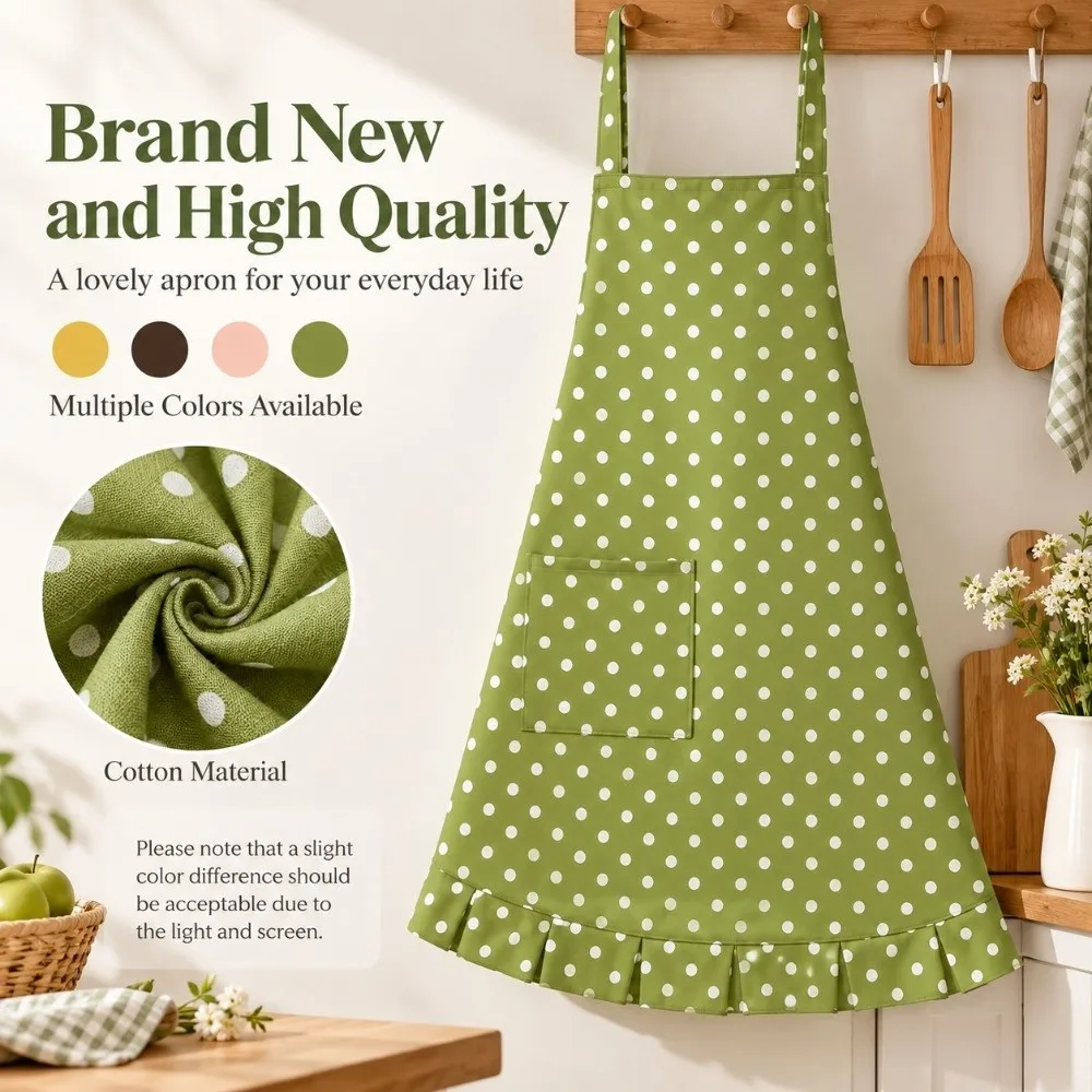 Elegant Kitchen Aprons Wrinkle Edge Japanese Style Coffee House Uniform Anti-dirty Polka Dot Pattern Nail Salon Beauty Apron