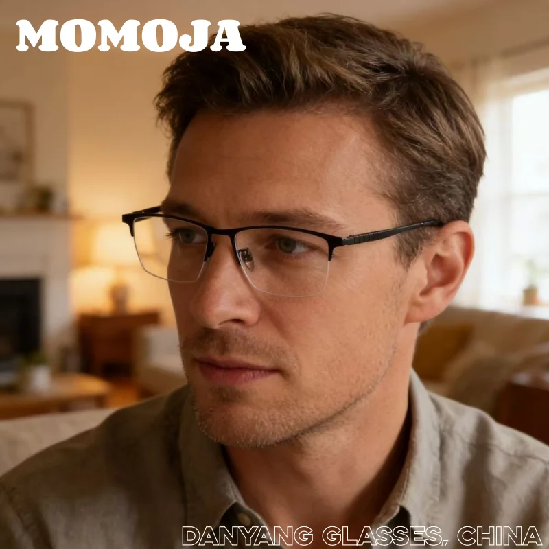 

Мужские полуоправные квадратные очки MOMOJA из чистого титана, деловые повседневные, высококачественные, легкие, модель 51807